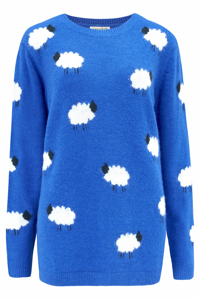 Nessa Jumper- Blue, Fluffy Sheep