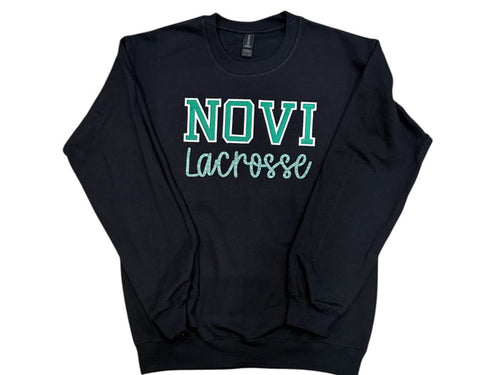 Novi Lacrosse Crewneck Sweatshirt - embroidered Varsity Letter applique and cursive