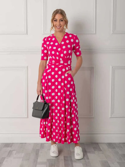 Odelia Wrap Front Maxi Dress (Pink)