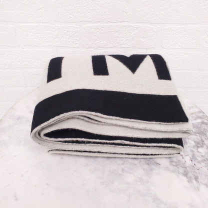 OFF-WHITE BLACK AND CREAM LOGO SCARF
