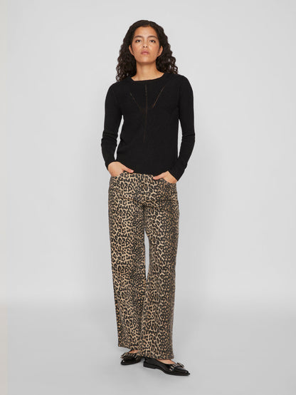 Olina O-Neck Knit Top (Black Beauty)