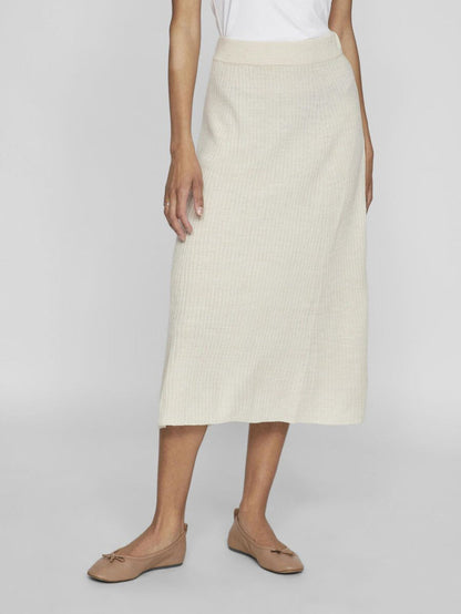 Olina Rib Knit Midi Skirt (Super Light Natural)