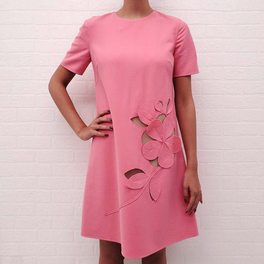 OSCAR DE LA RENTA PINK LASER CUT FLORAL DRESS - SIZE 6