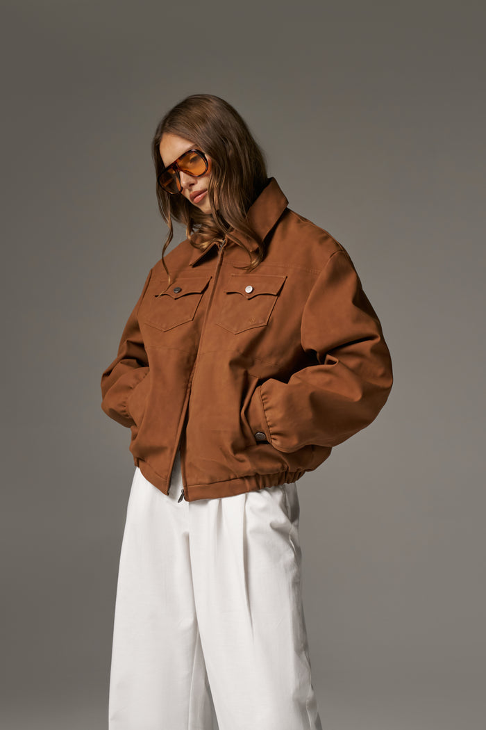 OVERSIZED FAUX SUEDE WESTERN JACKET - TAN