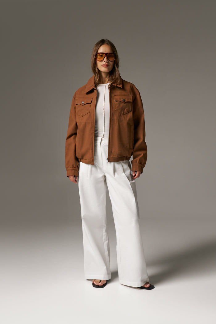 OVERSIZED FAUX SUEDE WESTERN JACKET - TAN