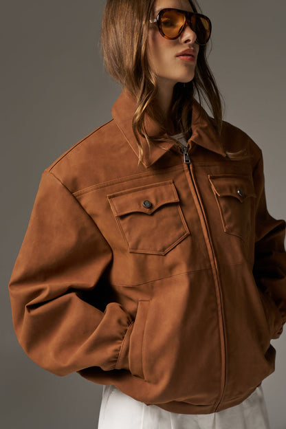 OVERSIZED FAUX SUEDE WESTERN JACKET - TAN