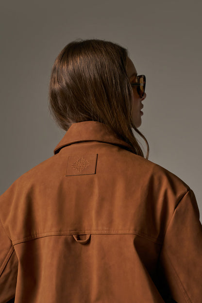 OVERSIZED FAUX SUEDE WESTERN JACKET - TAN