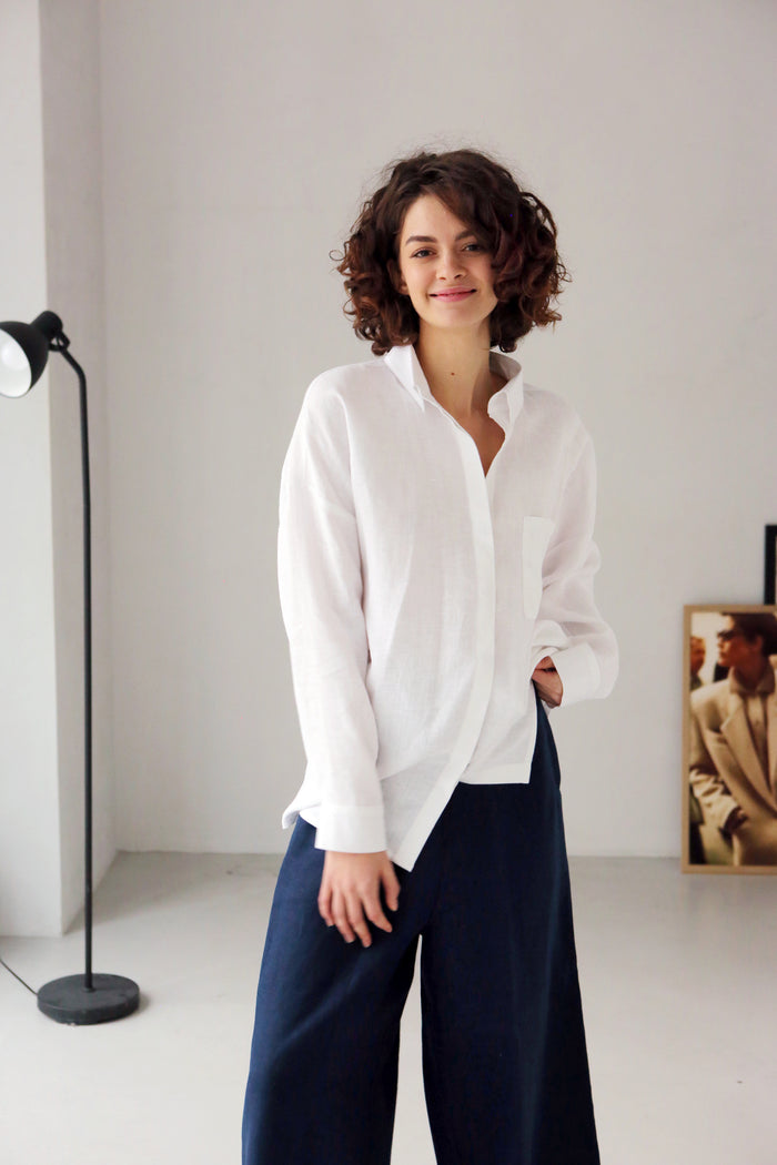 Oversized Linen Shirt AZOLLA in White