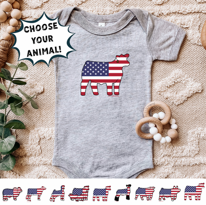 Patriotic Flag-CHOOSE YOUR ANIMAL– Infant/Toddler/Youth