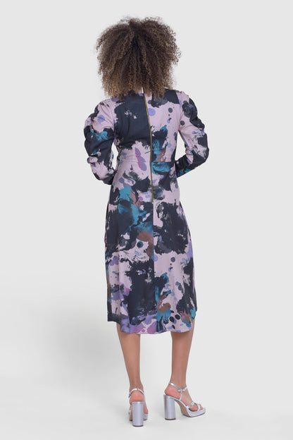 Paula Puff Sleeve Midi Dress (Black)