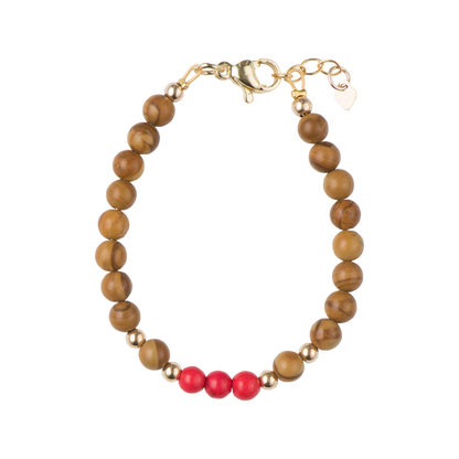Wood Grain Stone with Red Beads / Size 3" - Newborn
