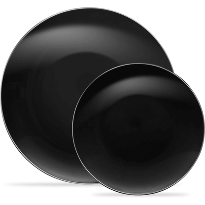 Plastic Plates Disposable Dinnerware Set - Black & Silver Rim 32-Pack - Wichita Home Outlet