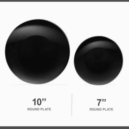 Plastic Plates Disposable Dinnerware Set - Black & Silver Rim 32-Pack - Wichita Home Outlet