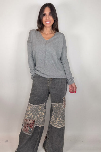 Style the Pol Black Leopard Patch Jeans exclusively at Born To Glam
