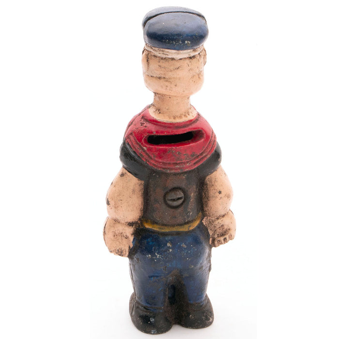 Popeye the Sailor Man small cast iron bank accepts pennies and dimes