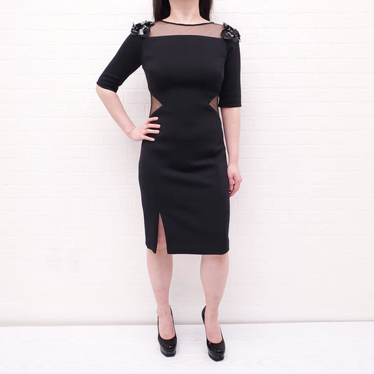 PRABAL GURUNG BLACK DRESS WITH MESH AND SEQUIN DETAIL - SIZE 6