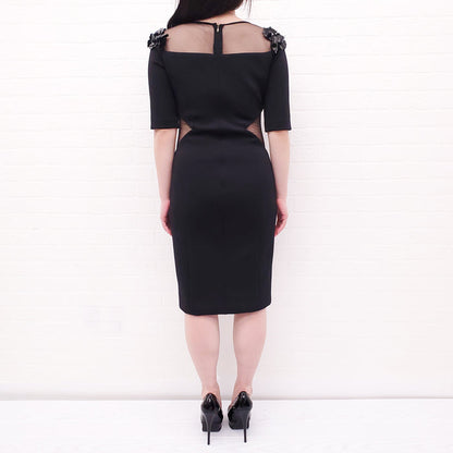 PRABAL GURUNG BLACK DRESS WITH MESH AND SEQUIN DETAIL - SIZE 6