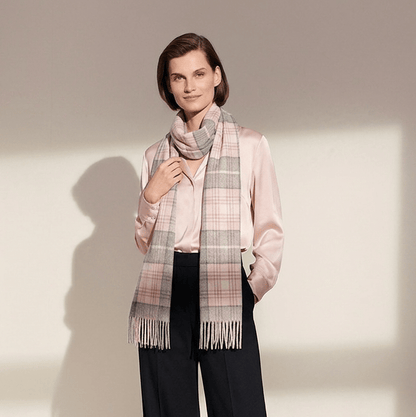 Premium 100% Pure Cashmere Wide Fringed Scarf - MACKELLAR PINK - Heritage Of Scotland -