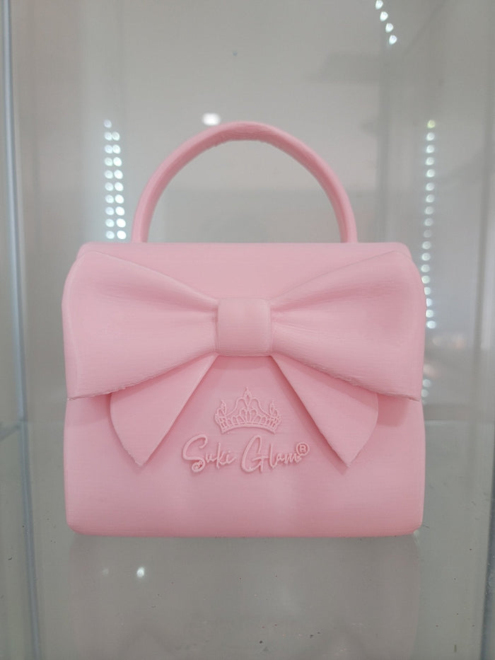 Pretty in Pink Bow Handbag Brush Holder - Glamorous Vanity Organizer - RFE Marketing Ventures