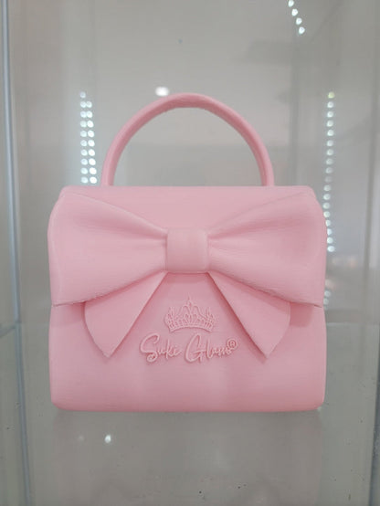 Pretty in Pink Bow Handbag Brush Holder - Glamorous Vanity Organizer - RFE Marketing Ventures