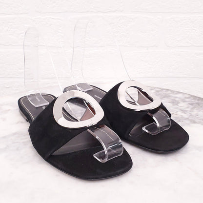 PROENZA SCHOULER BLACK SUEDE SLIDES - SIZE 36.5