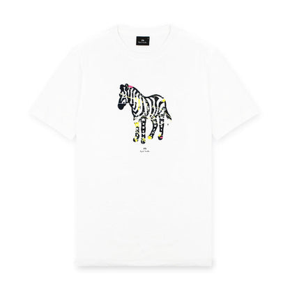 PS Paul Smith - 'Paint Splash Zebra' Print T-Shirt in White - Nigel Clare