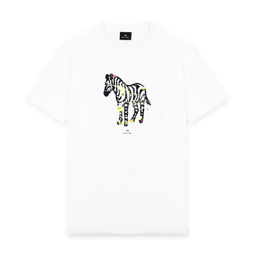 PS Paul Smith - 'Paint Splash Zebra' Print T-Shirt in White - Nigel Clare