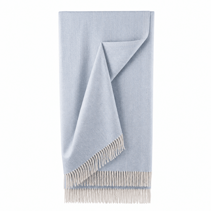 Recycled Wool Herringbone Blanket with Fringe - Soft Warm Throw - CORNFLOWER - Heritage Of Scotland -