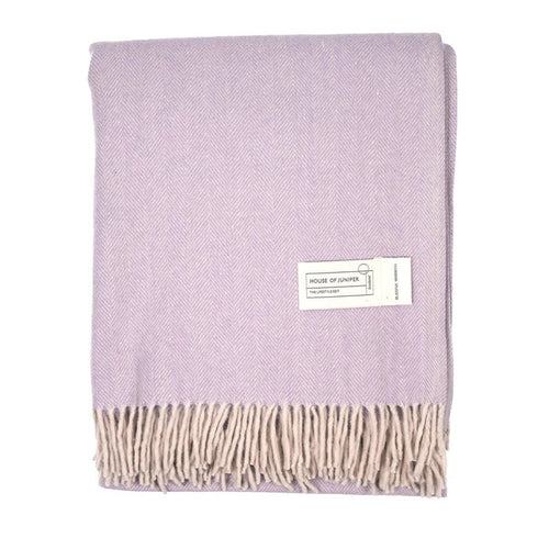 Recycled Wool Herringbone Blanket with Fringe - Soft Warm Throw - HEATHER - Heritage Of Scotland -