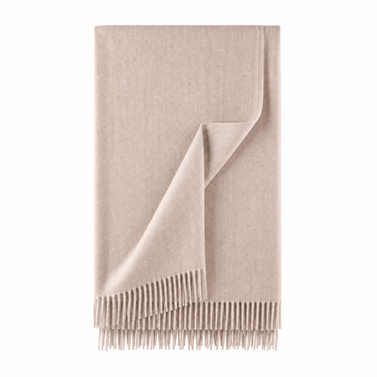 Recycled Wool Herringbone Blanket with Fringe - Soft Warm Throw - OATMEAL - Heritage Of Scotland -