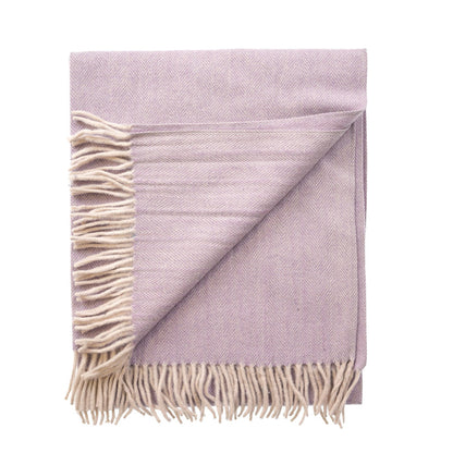 Recycled Wool Herringbone Knee Blanket – Pastel Fringed Throw - HEATHER