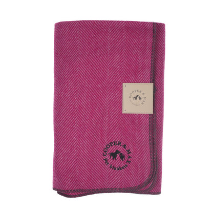 Recycled Wool Herringbone Pet Blanket – 150cm x 90cm - PINK