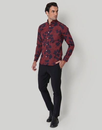 Red Floral Print Full Sleeves Shirt