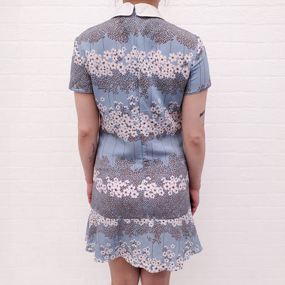 RED VALENTINO BLUE FLORAL COLLAR DRESS - SIZE 2