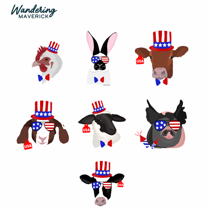 Red, White, and Blue Animals-CHOOSE YOUR ANIMAL– Crewneck
