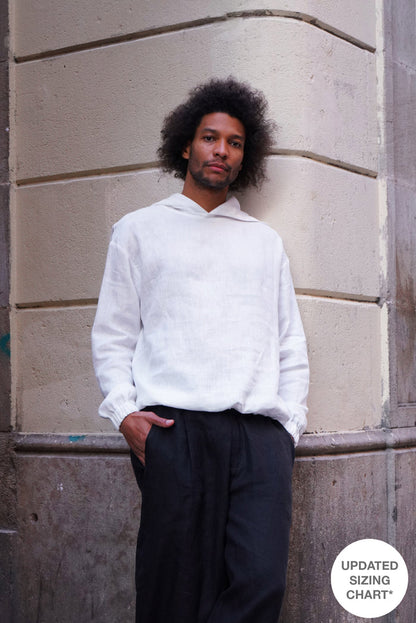 Relaxed linen hoodie CEDRUS in White