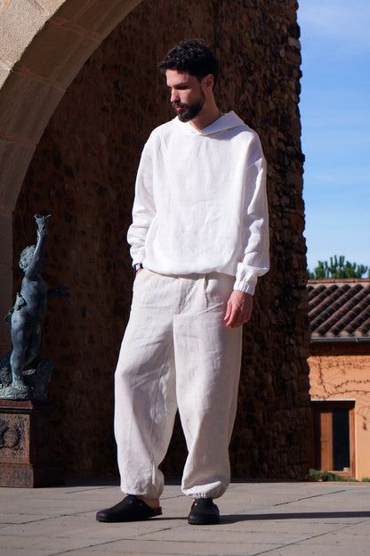 Relaxed linen hoodie CEDRUS in White