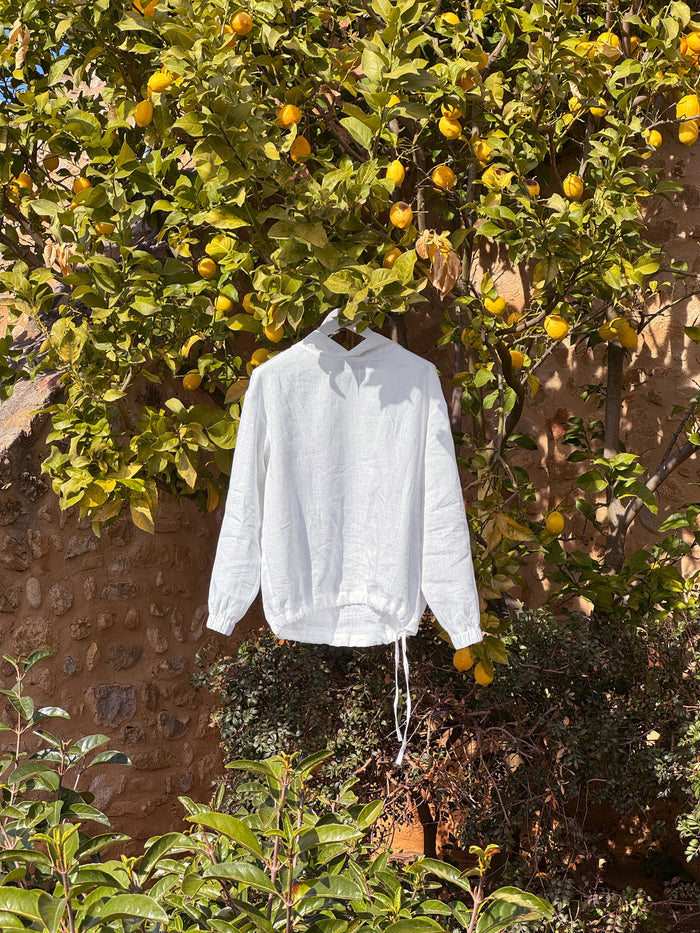 Relaxed linen hoodie CEDRUS in White