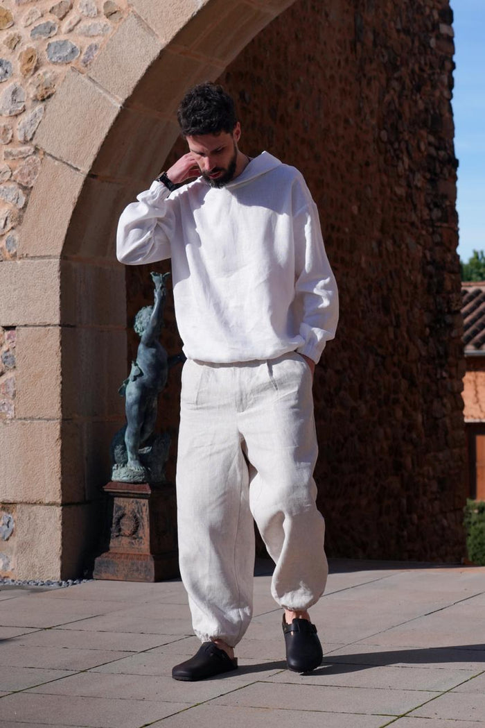 Relaxed linen hoodie CEDRUS in White