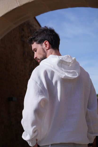 Relaxed linen hoodie CEDRUS in White