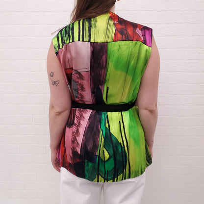 ROKSANDA MULTICOLOUR SILK SLEEVELESS BLOUSE WITH BELT - SIZE 10