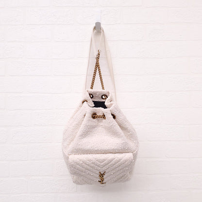 SAINT LAURENT CREAM TWEED BOUCLE BACKPACK