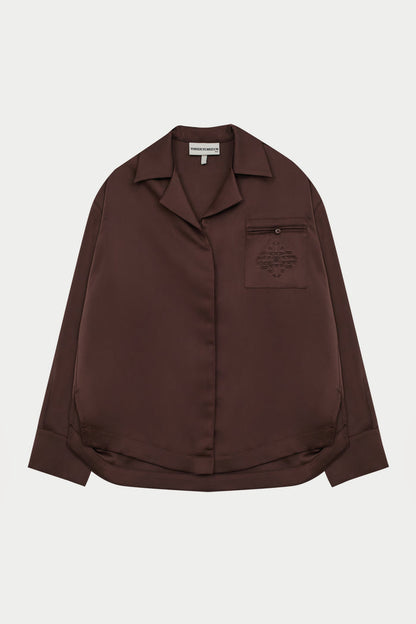 SATIN TAILORED RELAXED SHIRT - DEEP CHOCOLATE