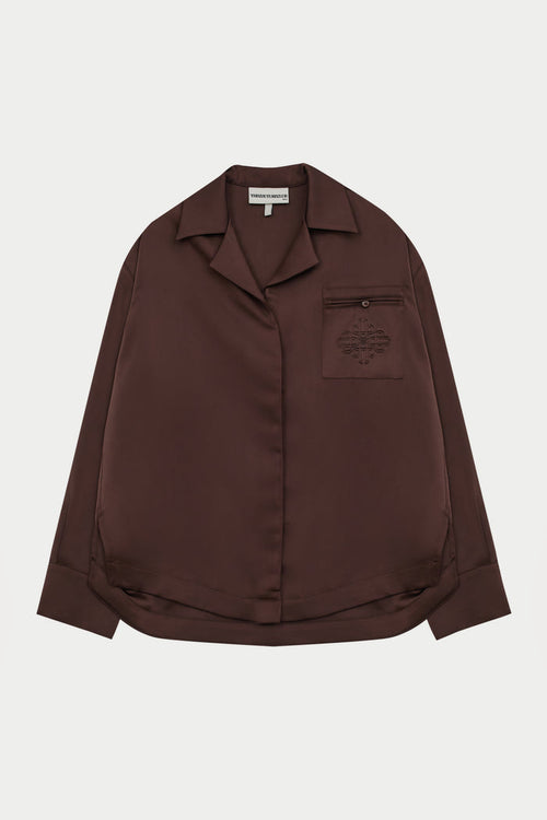 SATIN TAILORED RELAXED SHIRT - DEEP CHOCOLATE