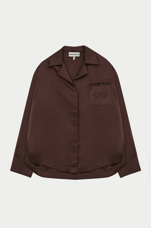 SATIN TAILORED RELAXED SHIRT - DEEP CHOCOLATE
