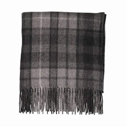 Scottish Highland Tartan Wool Blend Blanket Throw - BUCHANAN GREY - Heritage Of Scotland -
