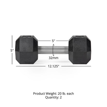 20 LB Straight Stainless Steel Hex Dumbbells