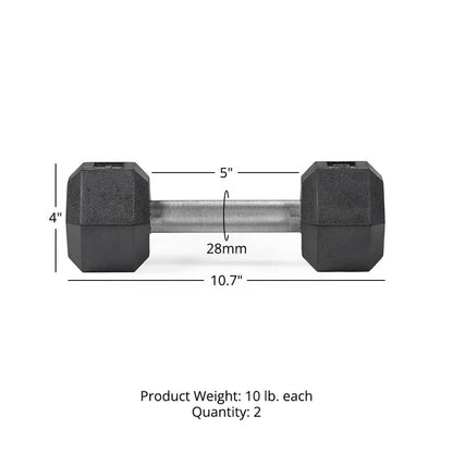 10 LB Straight Stainless Steel Hex Dumbbells