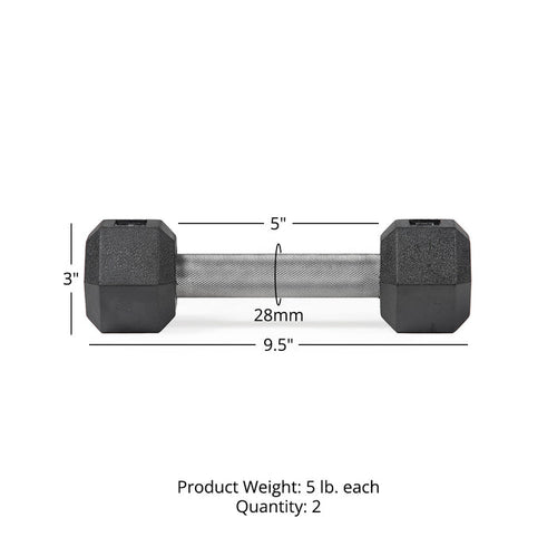 5 LB Straight Stainless Steel Hex Dumbbells