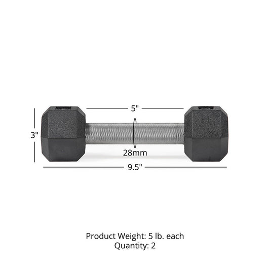 5 LB Straight Stainless Steel Hex Dumbbells